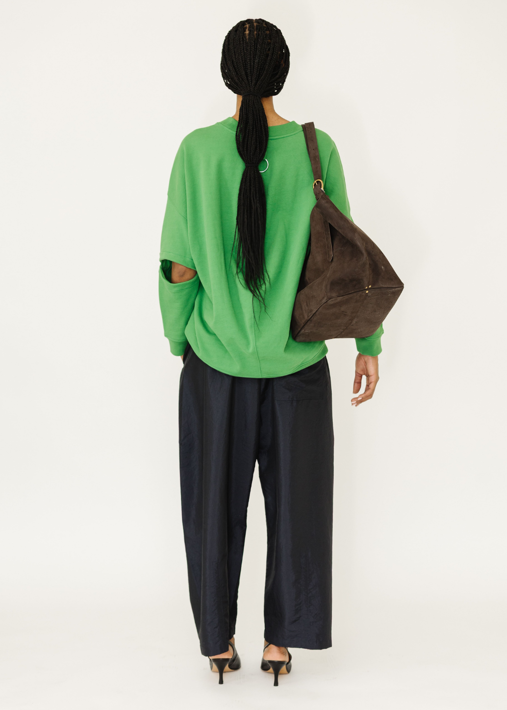 Tibi Cocoon Crewneck Sweatshirt in Green | Shop Tula