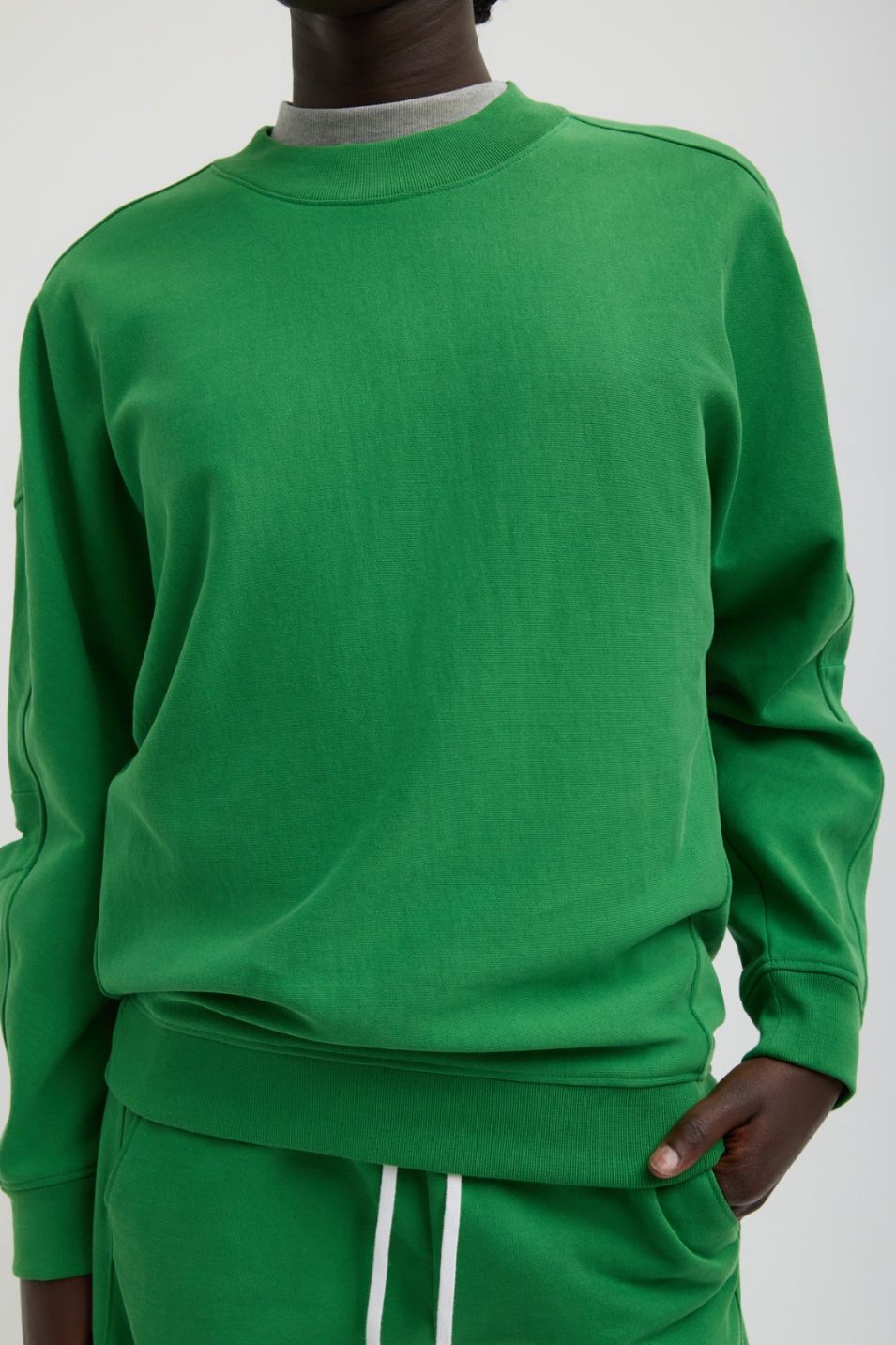 Tibi Cocoon Crewneck Sweatshirt in Green | Shop Tula