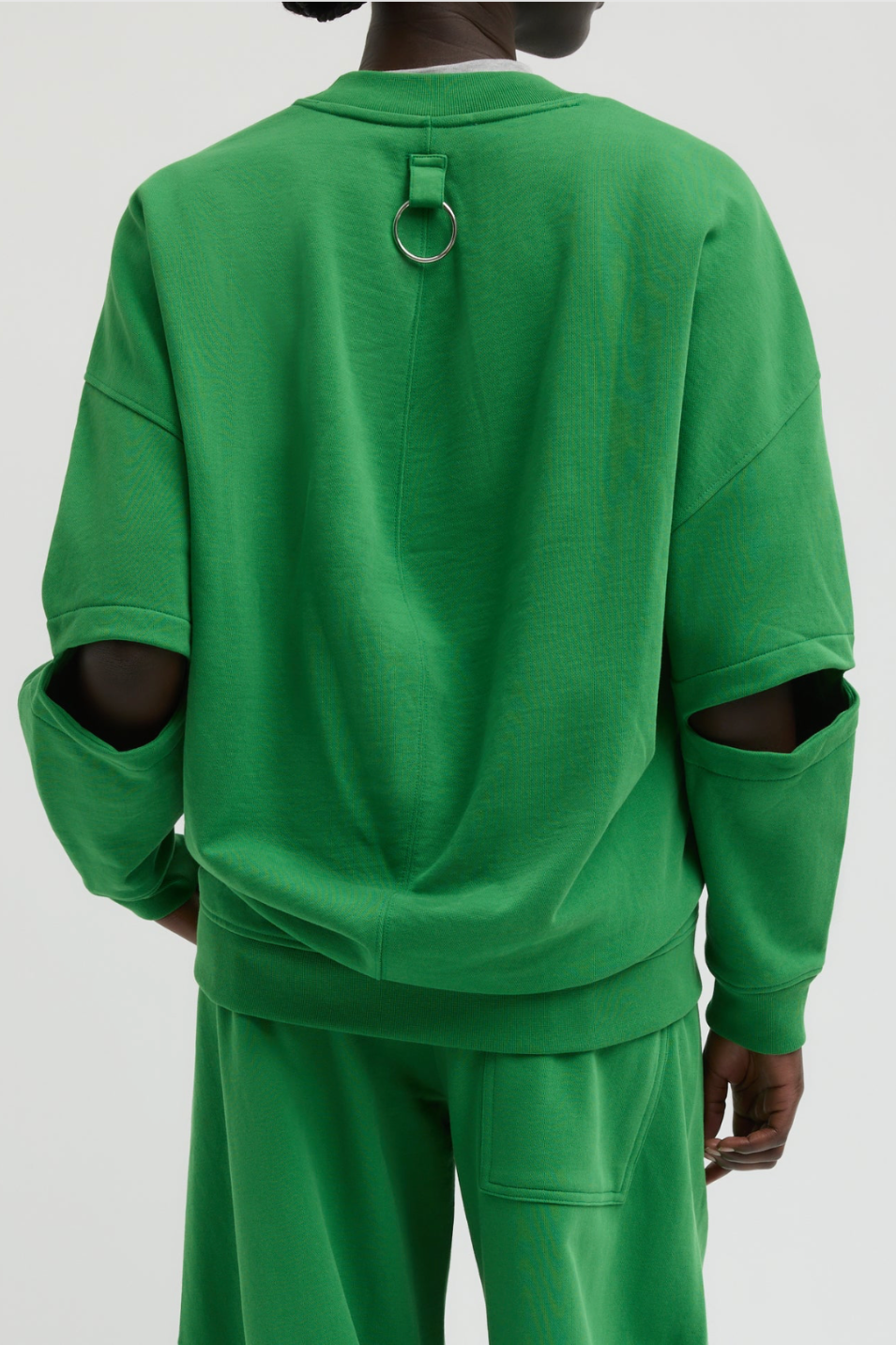 Tibi Sweatshirt Program Cocoon Crewneck Sweatshirt in Green Back | Shop Tula