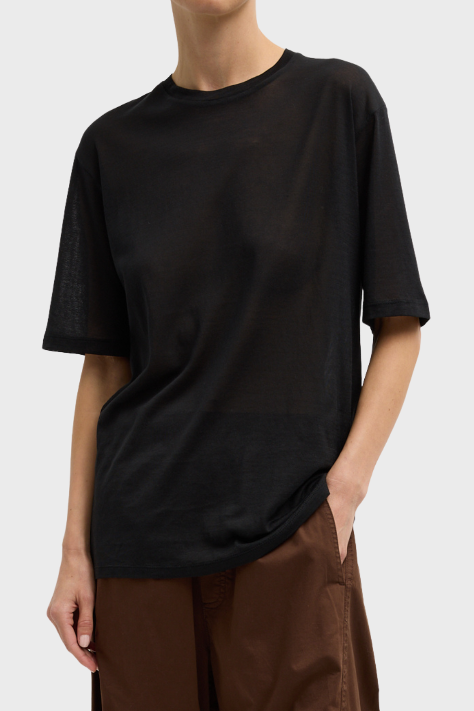 Tibi Crepe Knit Mock Neck Unisex T in Black | Shop Tula