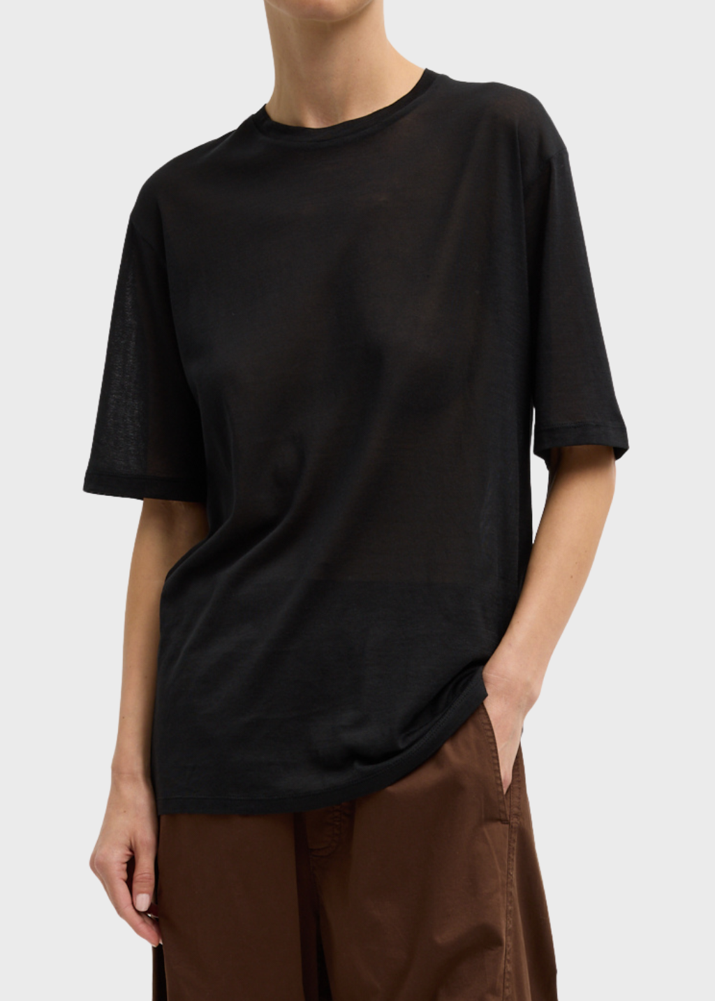 Tibi Crepe Knit Mock Neck Unisex T in Black | Shop Tula