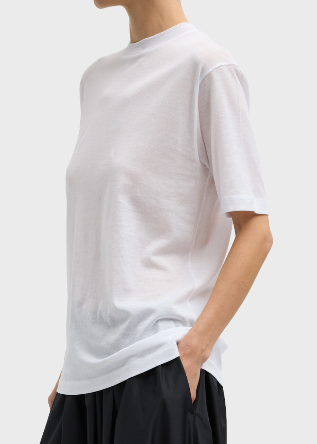 Tibi Crepe Knit Mock Neck Unisex T in White | Shop Tula