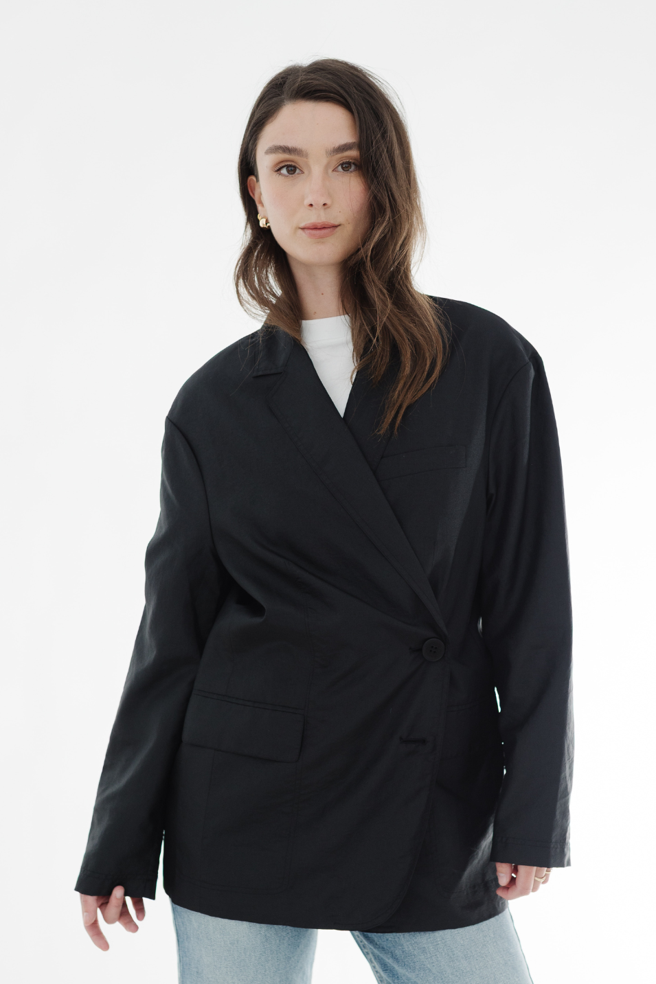 Tibi Crispy Nylon Liam Blazer in Black | Shop Tula