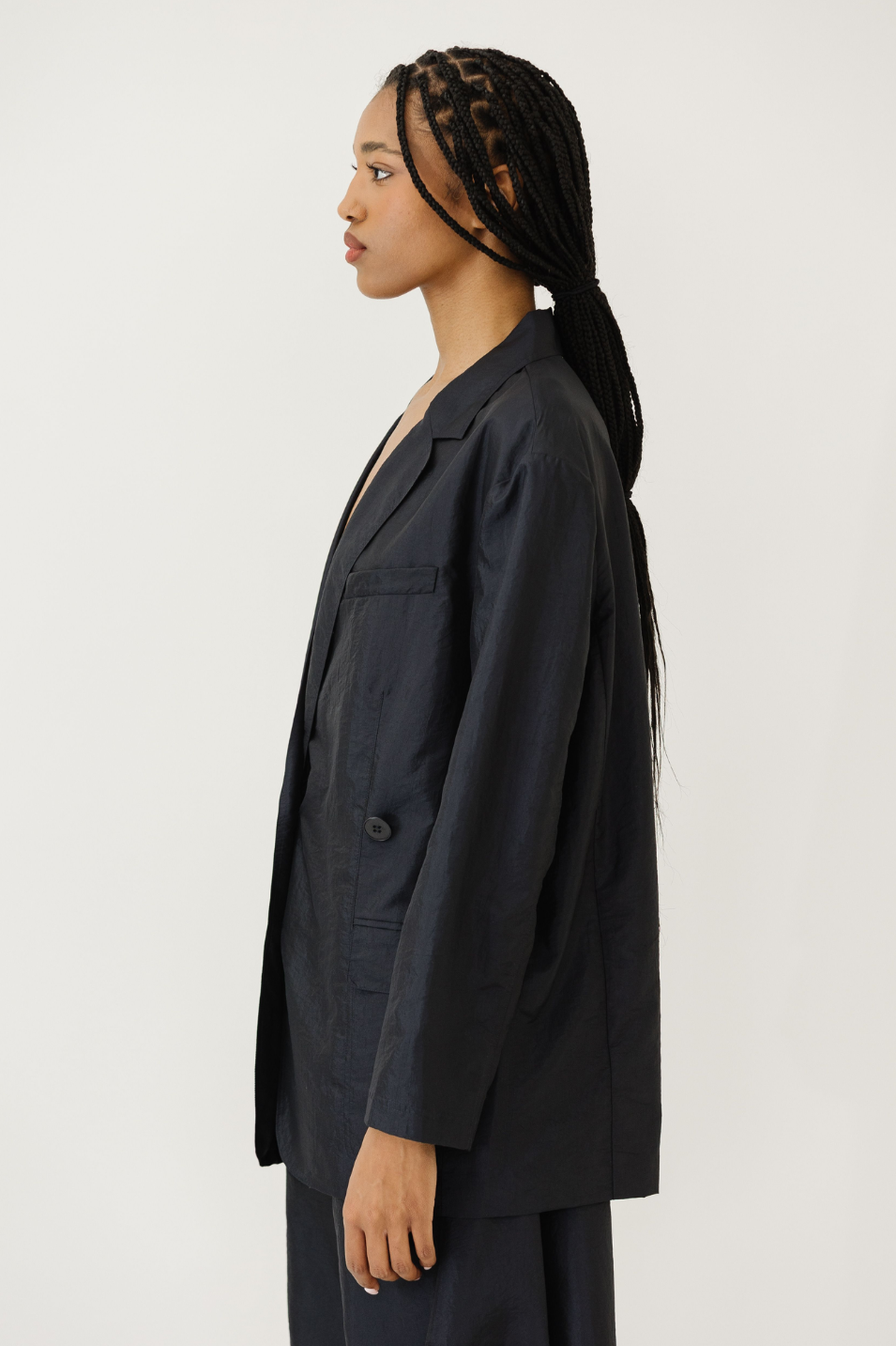 Tibi Crispy Nylon Liam Blazer in Navy | Tula's Online Boutique