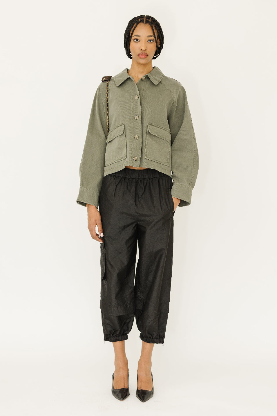 Tibi Crispy Nylon Wilt Pull On Jogger in Black | Shop Tula