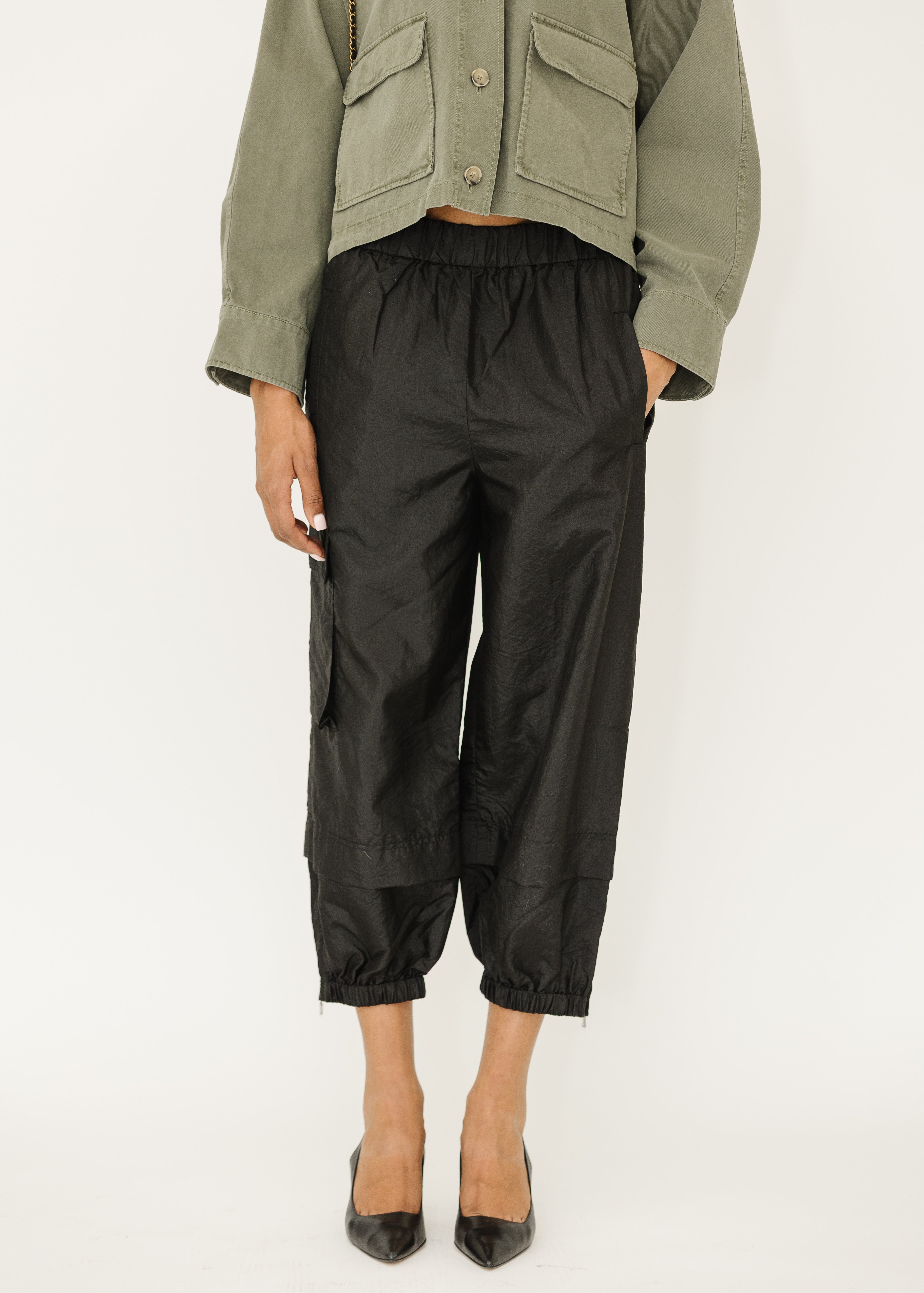Tibi Crispy Nylon Wilt Pull On Jogger in Black | Shop Tula