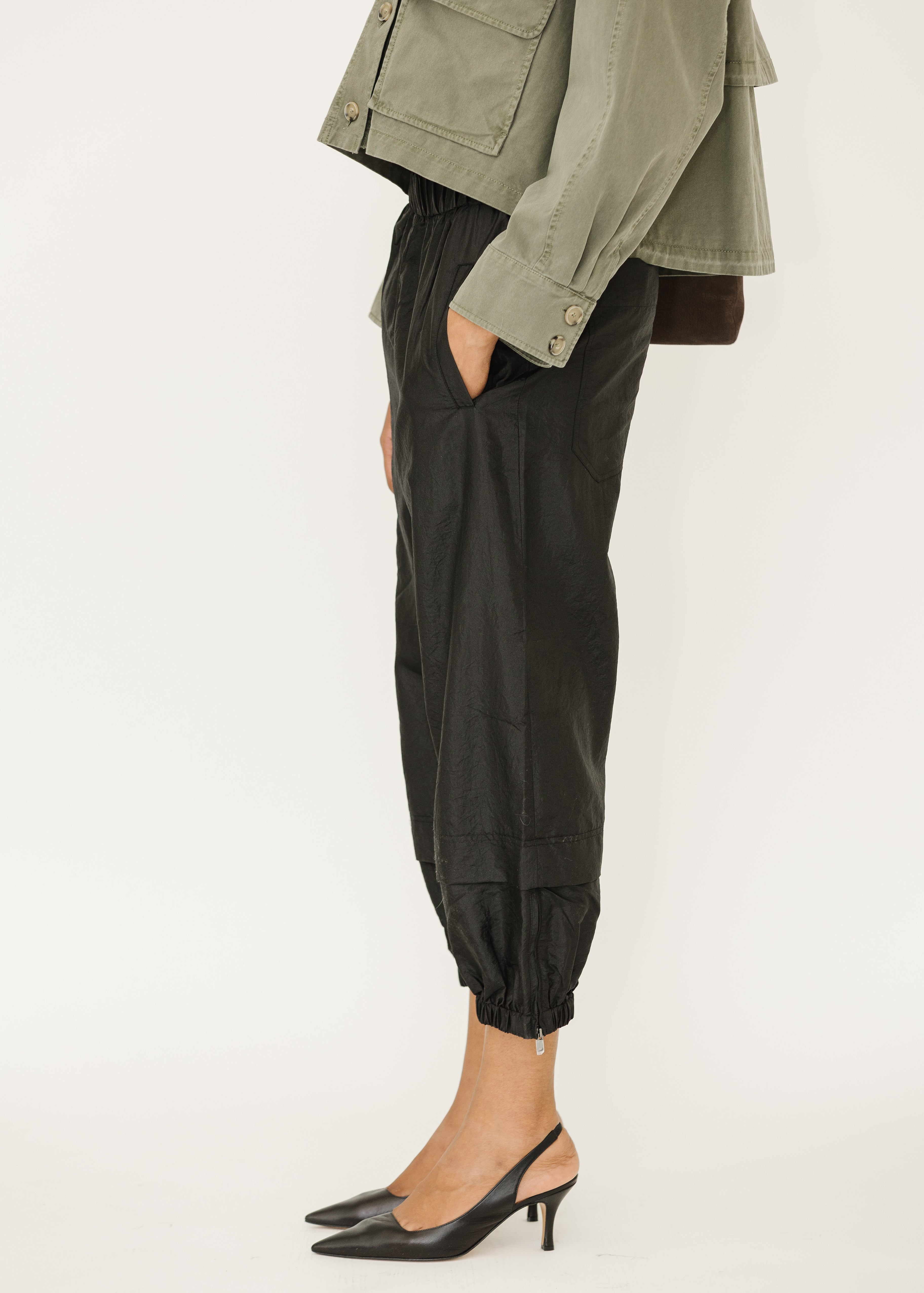 Tibi Crispy Nylon Wilt Pull On Jogger in Black | Shop Tula