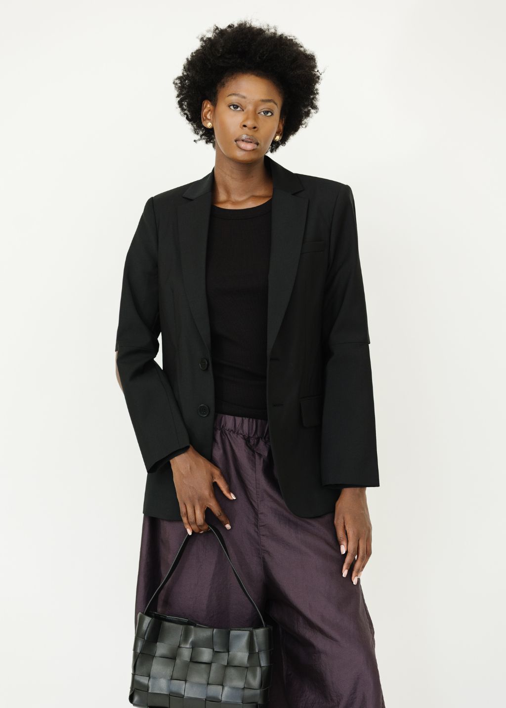 Tibi Cutout Sleeve Marlon Blazer in Black | Shop Tula