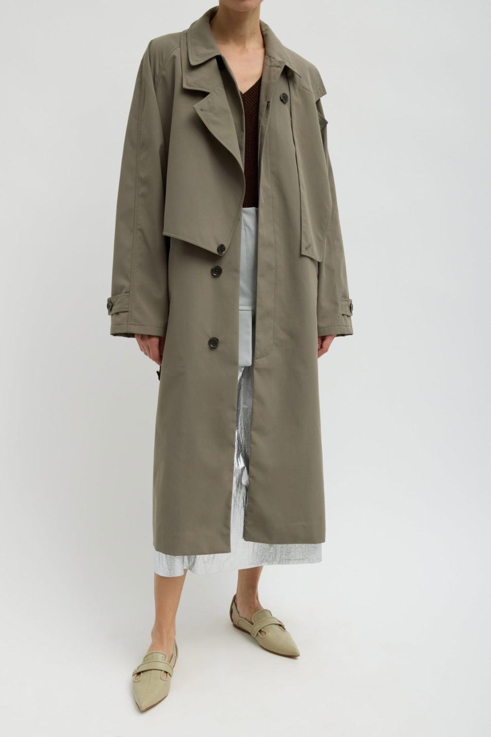 Tibi Double Collar Frank Trench in Hazelnut | Shop Tula