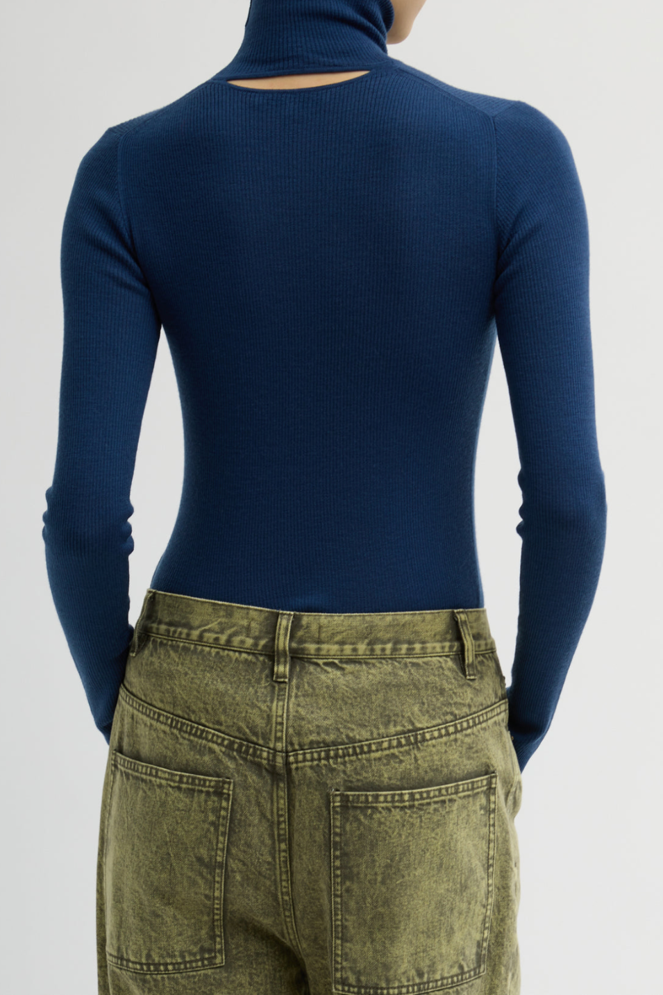 Tibi Feather Weight Ribbed Turtle Neck Pullover Sweater in Seal | Shop Tula
