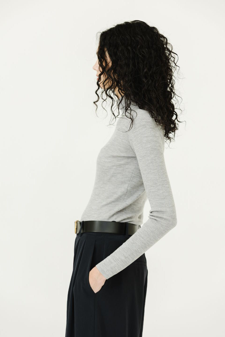 Tibi Feather Weight Ribbed Turtle Neck Pullover in Grey | Shop Tula
