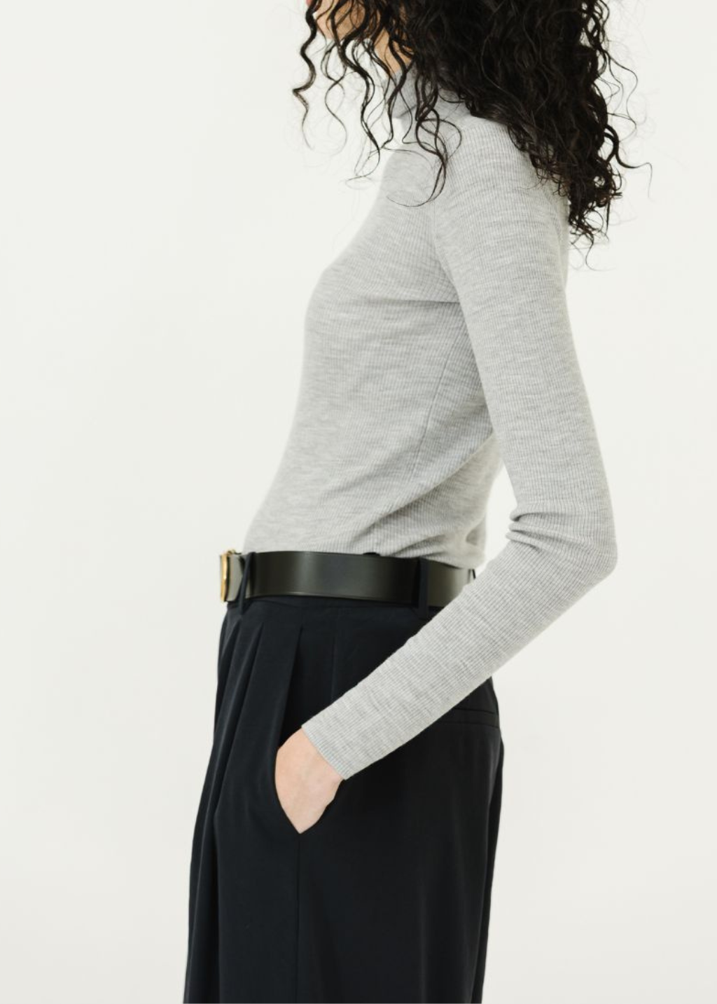 Tibi Feather Weight Ribbed Turtle Neck in Grey | Shop Tula