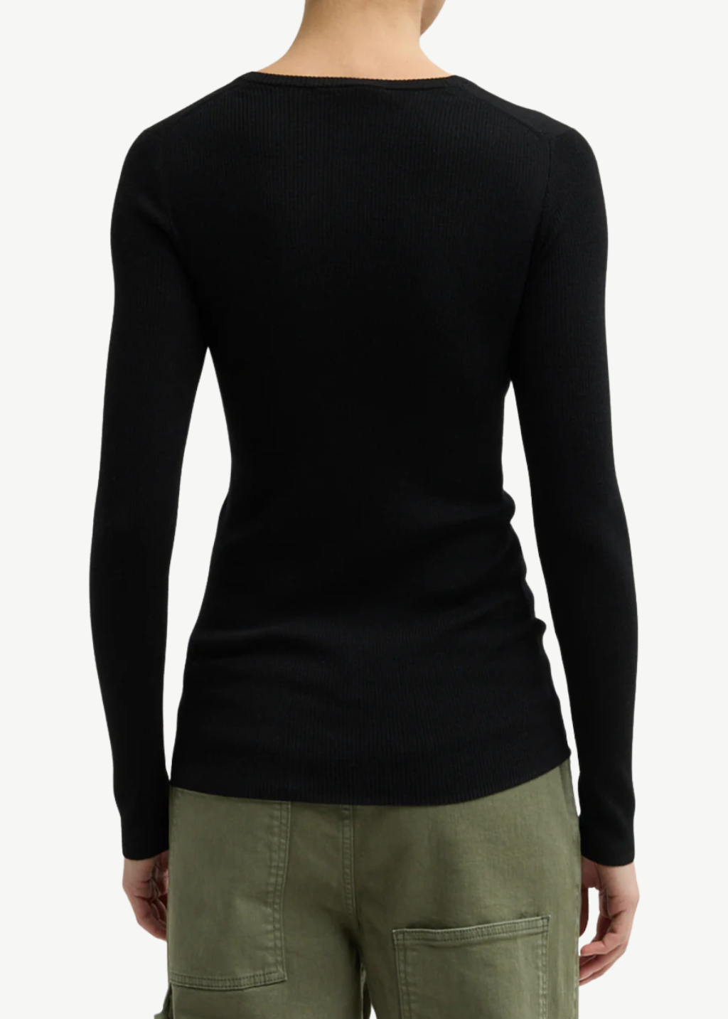 Tibi Feather Weight Ribbed V Neck Pullover in Black | Shop Tula