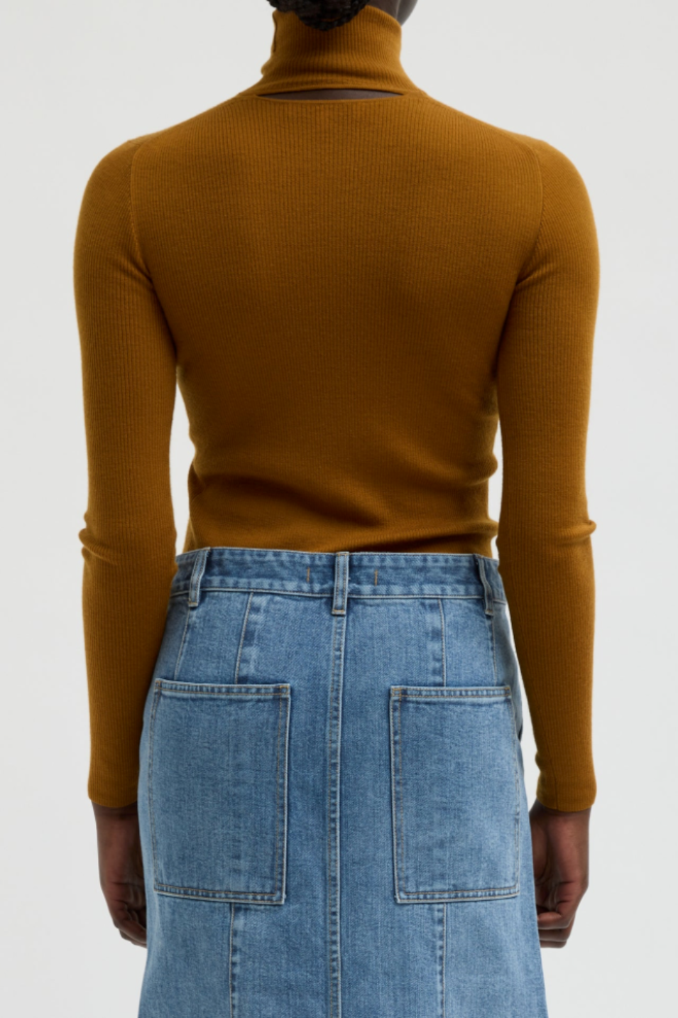 Tibi Feather Weight Turtle Neck Pullover in Ochre | Shop Tula