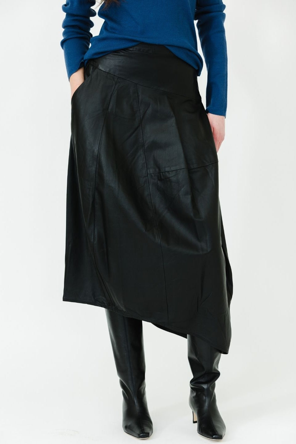 Tibi Leather Asymmetrical Balloon Skirt in Black | Shop Tula