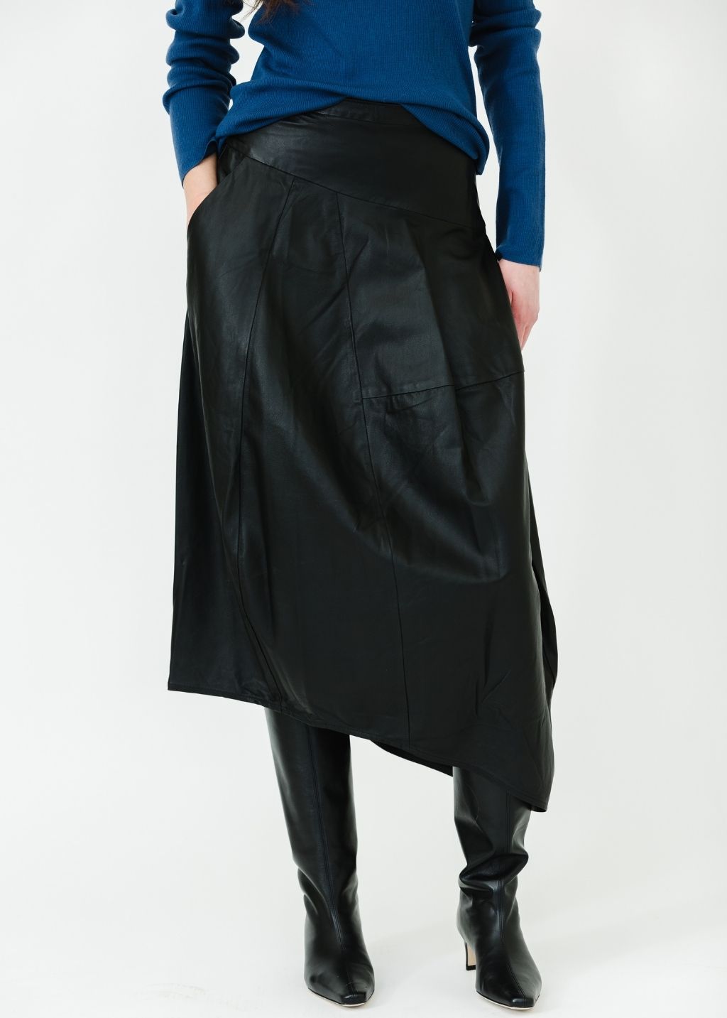 Tibi Leather Asymmetrical Balloon Skirt in Black | Shop Tula