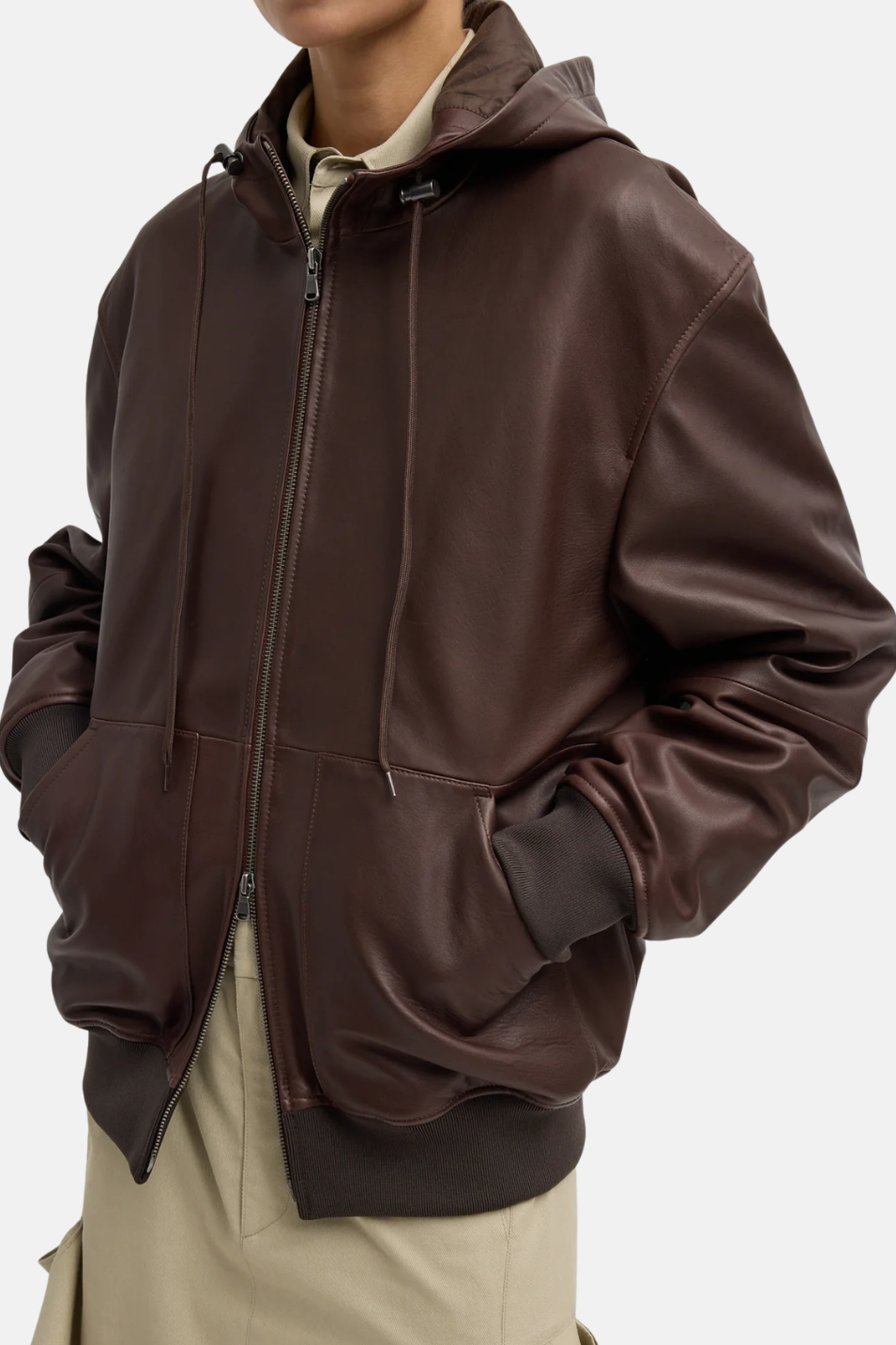Tibi Leather Zip Up Hoodie Jacket | Shop Tula