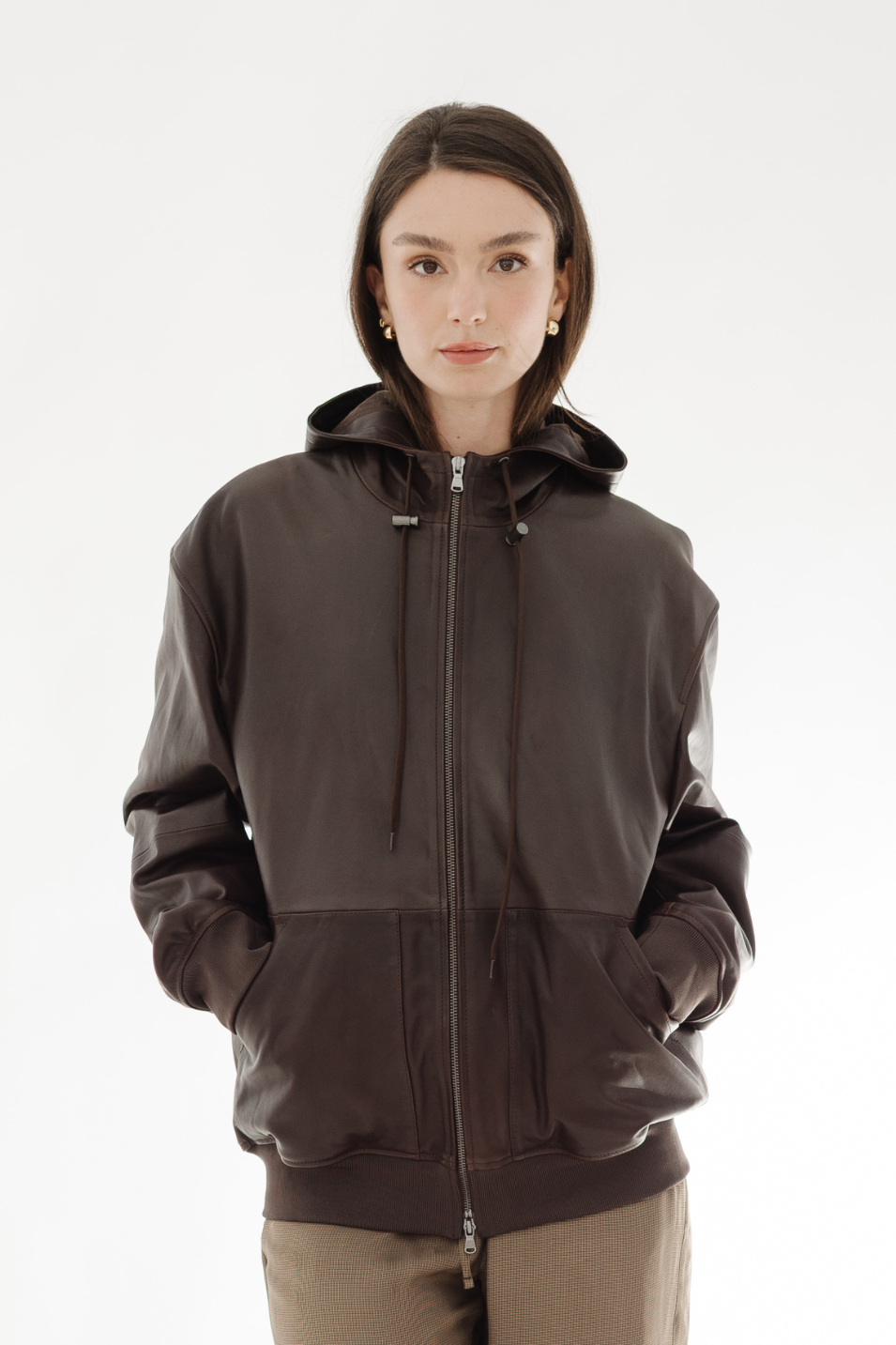 Tibi Leather Zip Up Hoodie Jacket | Shop Tula