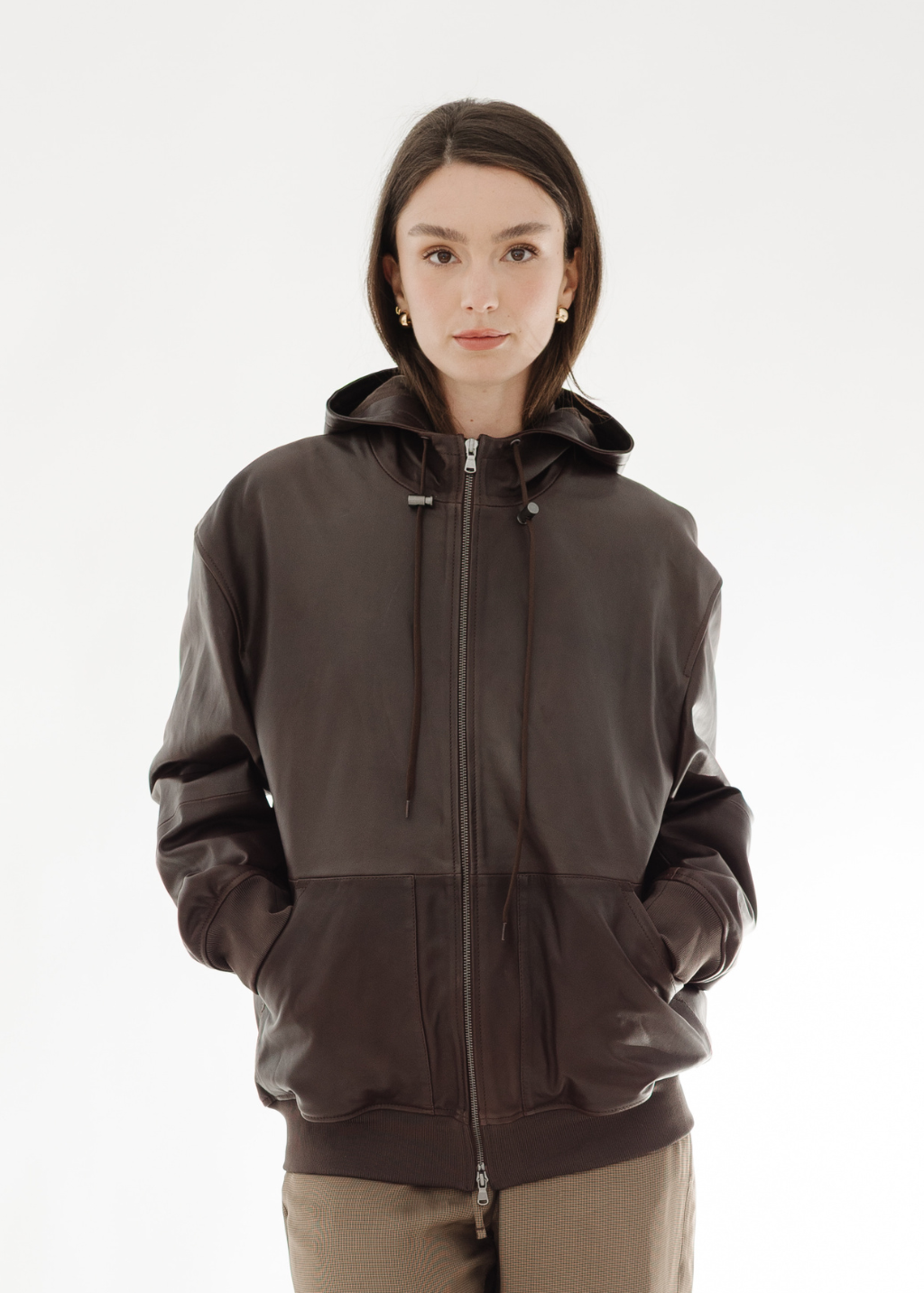 Tibi Leather Zip Up Hoodie Jacket | Shop Tula