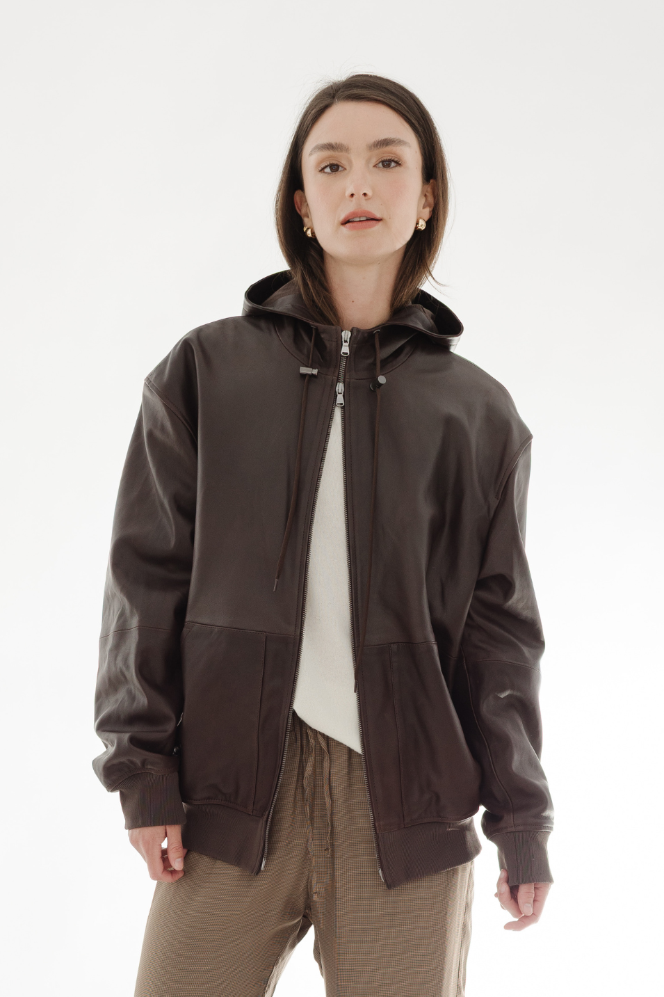 Tibi Leather Zip Up Hoodie Jacket | Shop Tula