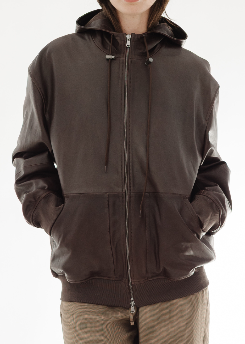 Tibi Leather Zip Up Hoodie Jacket | Shop Tula