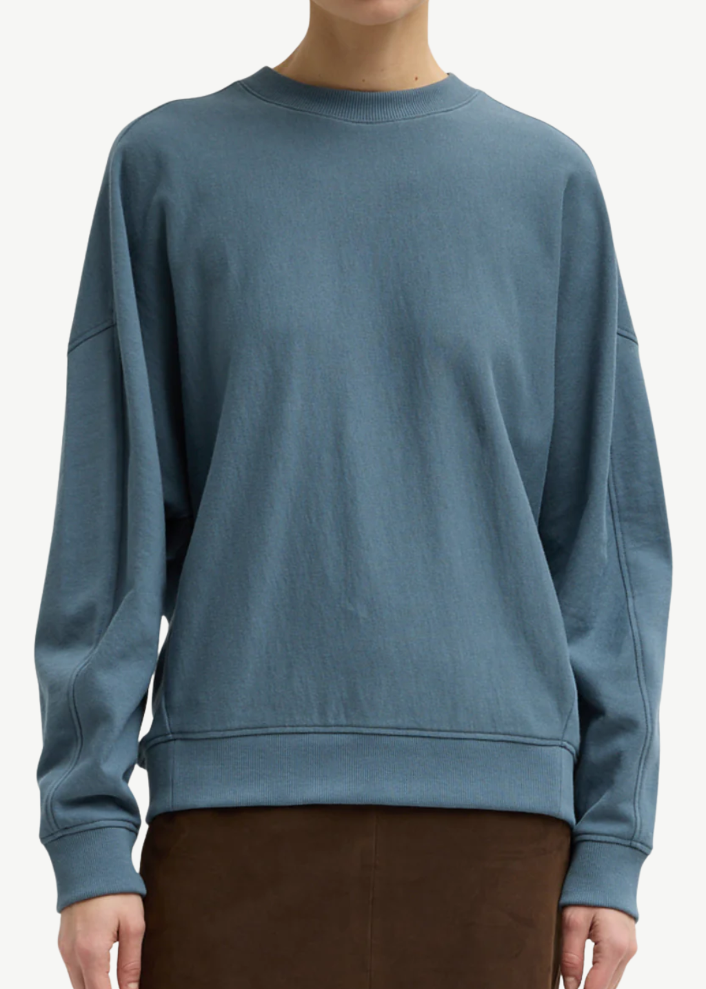 Tibi Light Weight Sweatshirting Crewneck in Blue Grey | Shop Tula