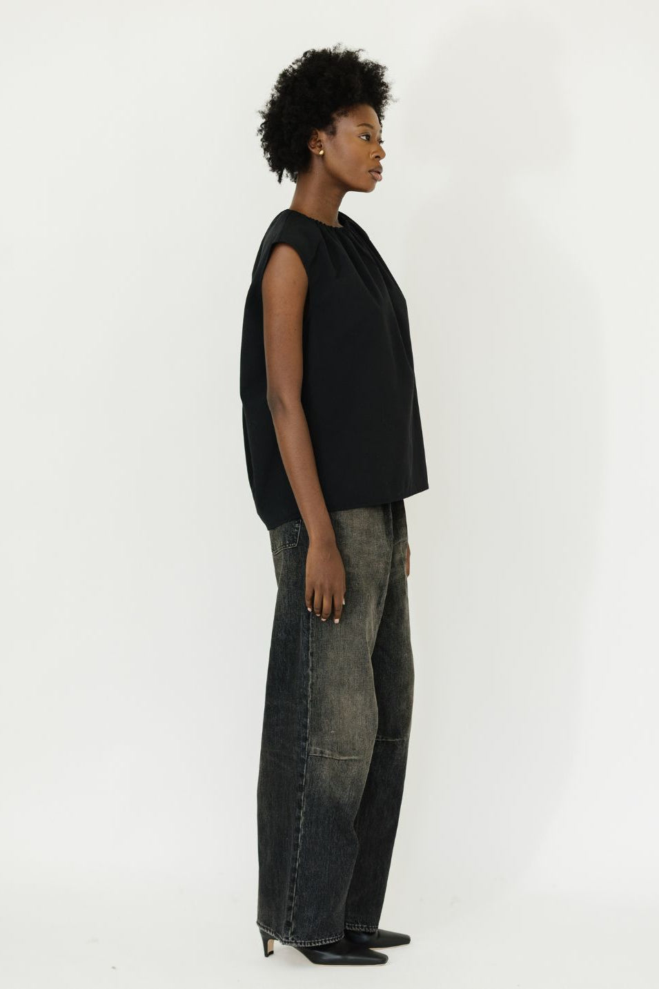 Tibi Lotte Shirred Neck Top in Black | Shop Tula