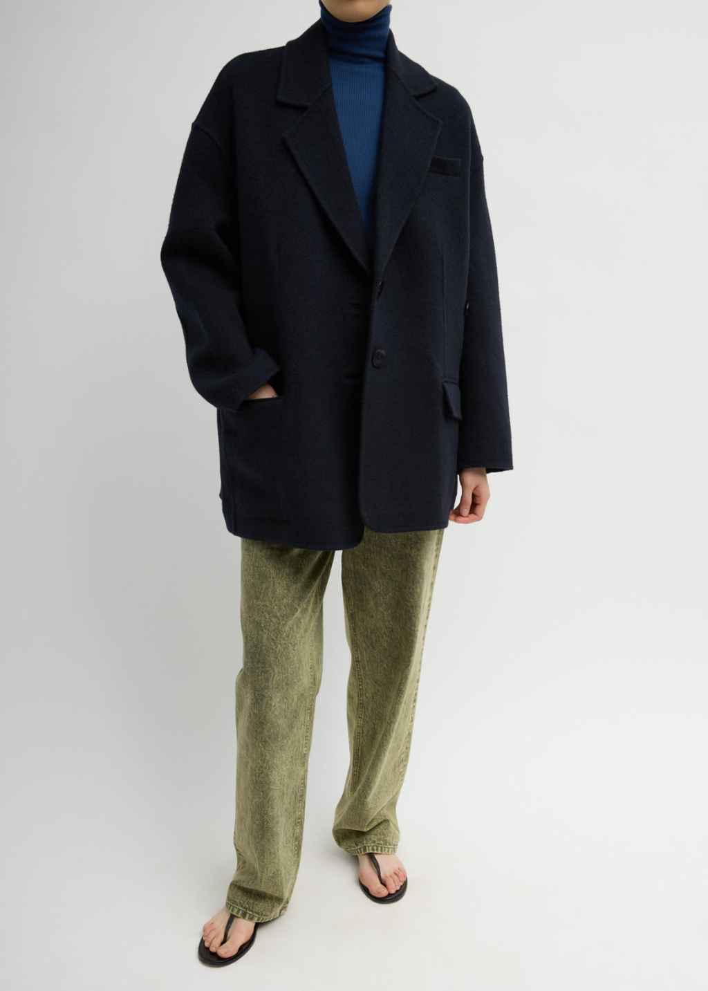 Tibi Luxe DBL Faced Wool Angora Liam Blazer in Navy | Shop Tula