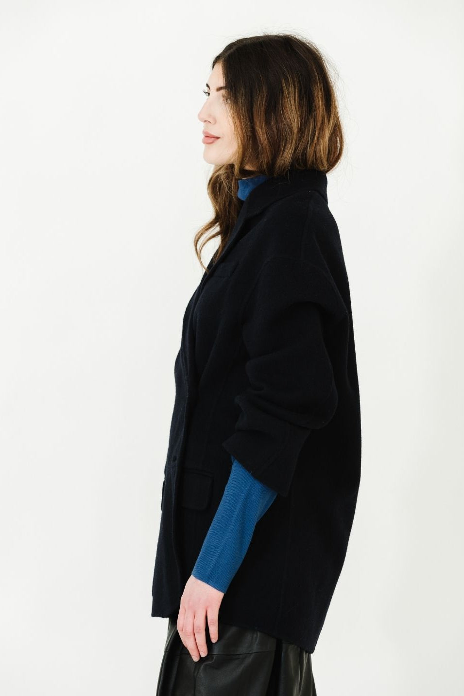 Tibi Luxe Double Faced Wool Angora Liam Blazer Side | Shop Tula