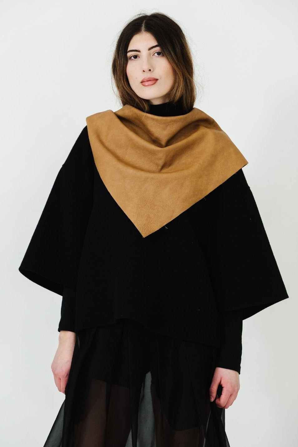 Tibi Luxe Double Faced Wool Angora V-Neck in Black | Shop Tula