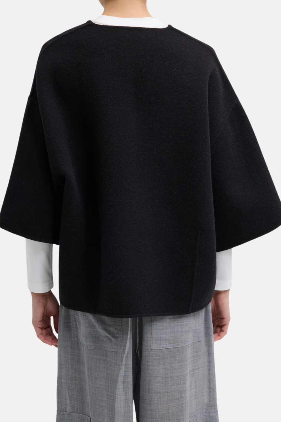 Tibi Luxe Double Faced Wool Angora V-Neck in Black | Shop Tula