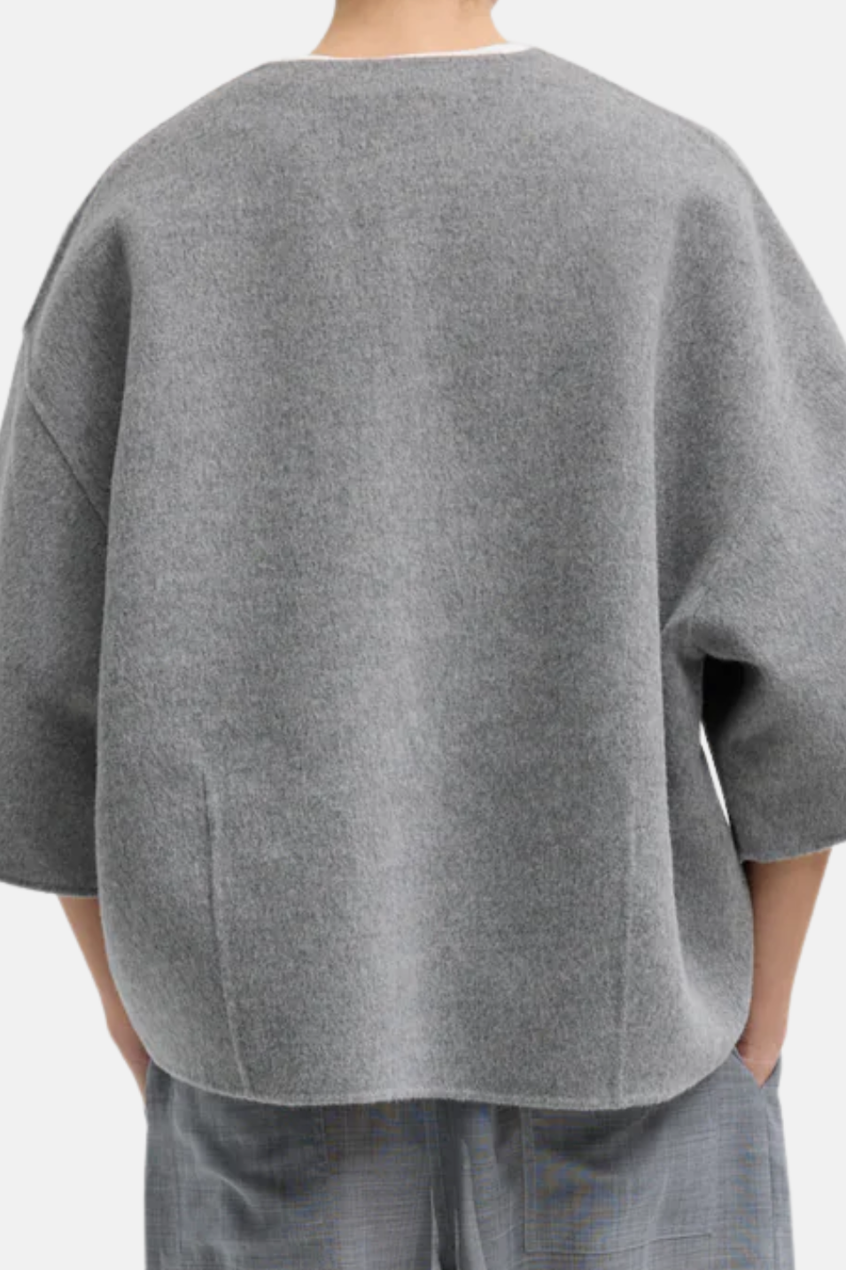 Tibi Luxe Double Faced Wool Angora V-Neck in Heather Grey | Shop Tula