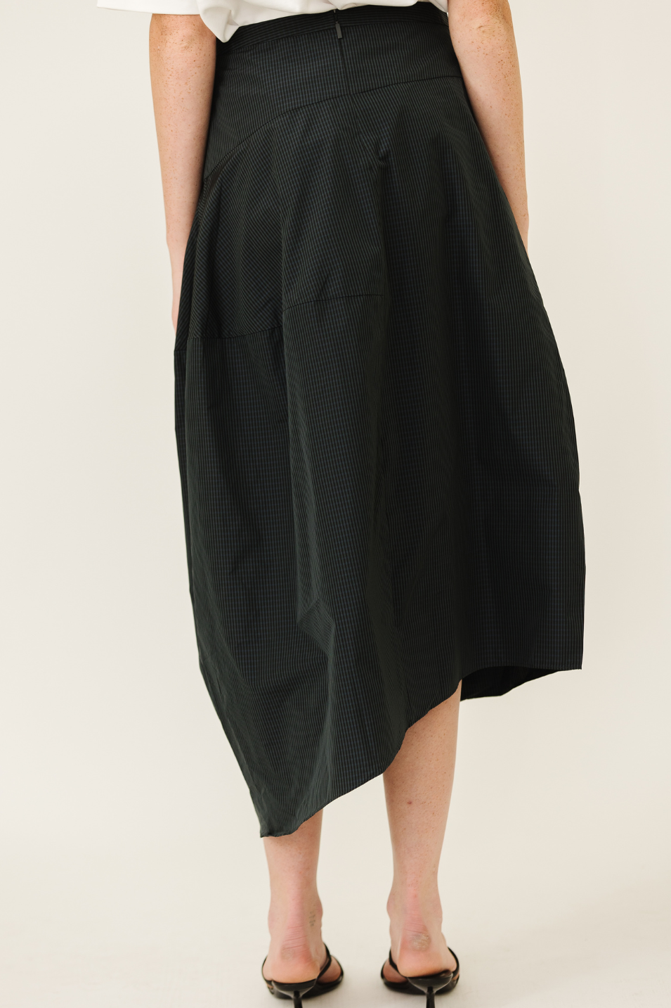 Tibi Menswear Nylon Asymmetrical Balloon Skirt in Navy Multi | Shop Tula