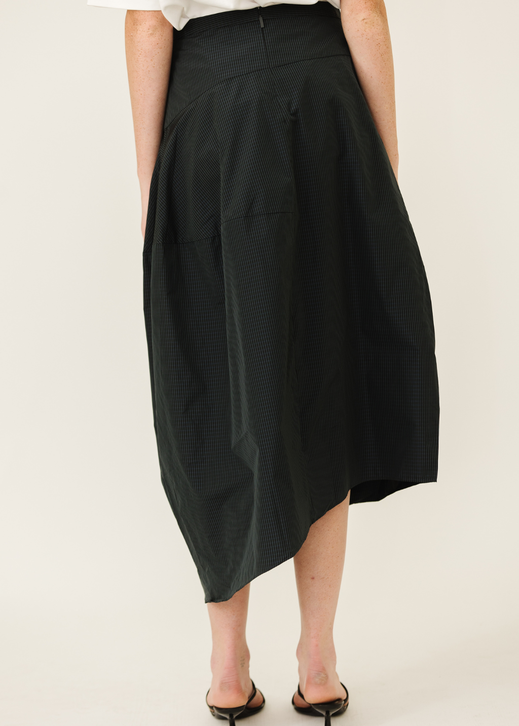 Tibi Menswear Nylon Asymmetrical Balloon Skirt in Navy Multi | Shop Tula