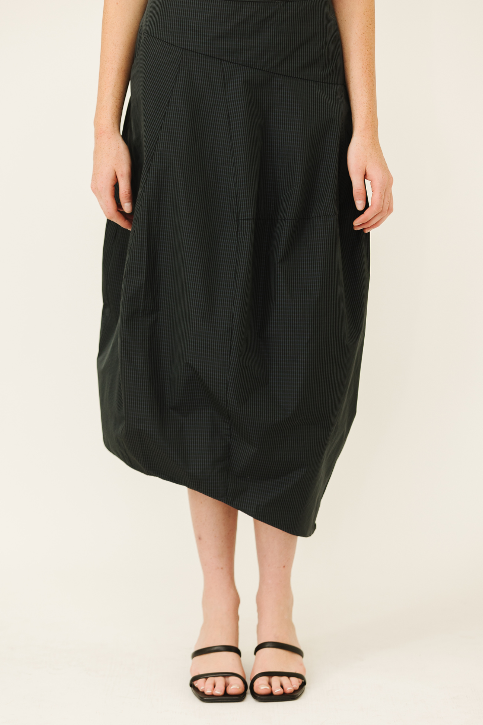 Tibi Menswear Nylon Asymmetrical Balloon Skirt in Navy Multi | Shop Tula