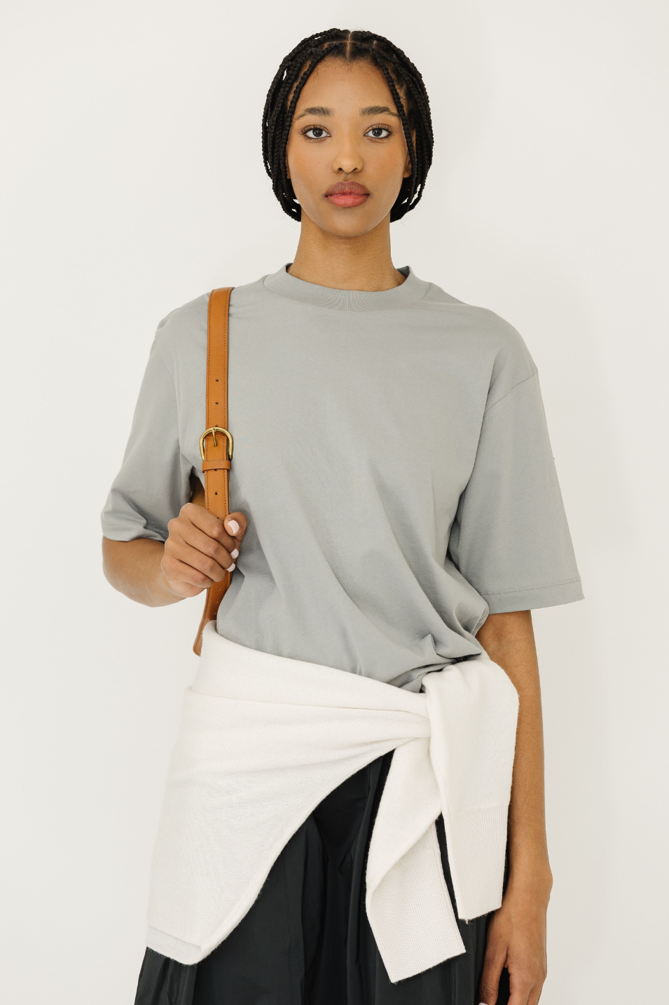 Tibi Mock Neck Unisex T-Shirt in Pumice | Shop Tula