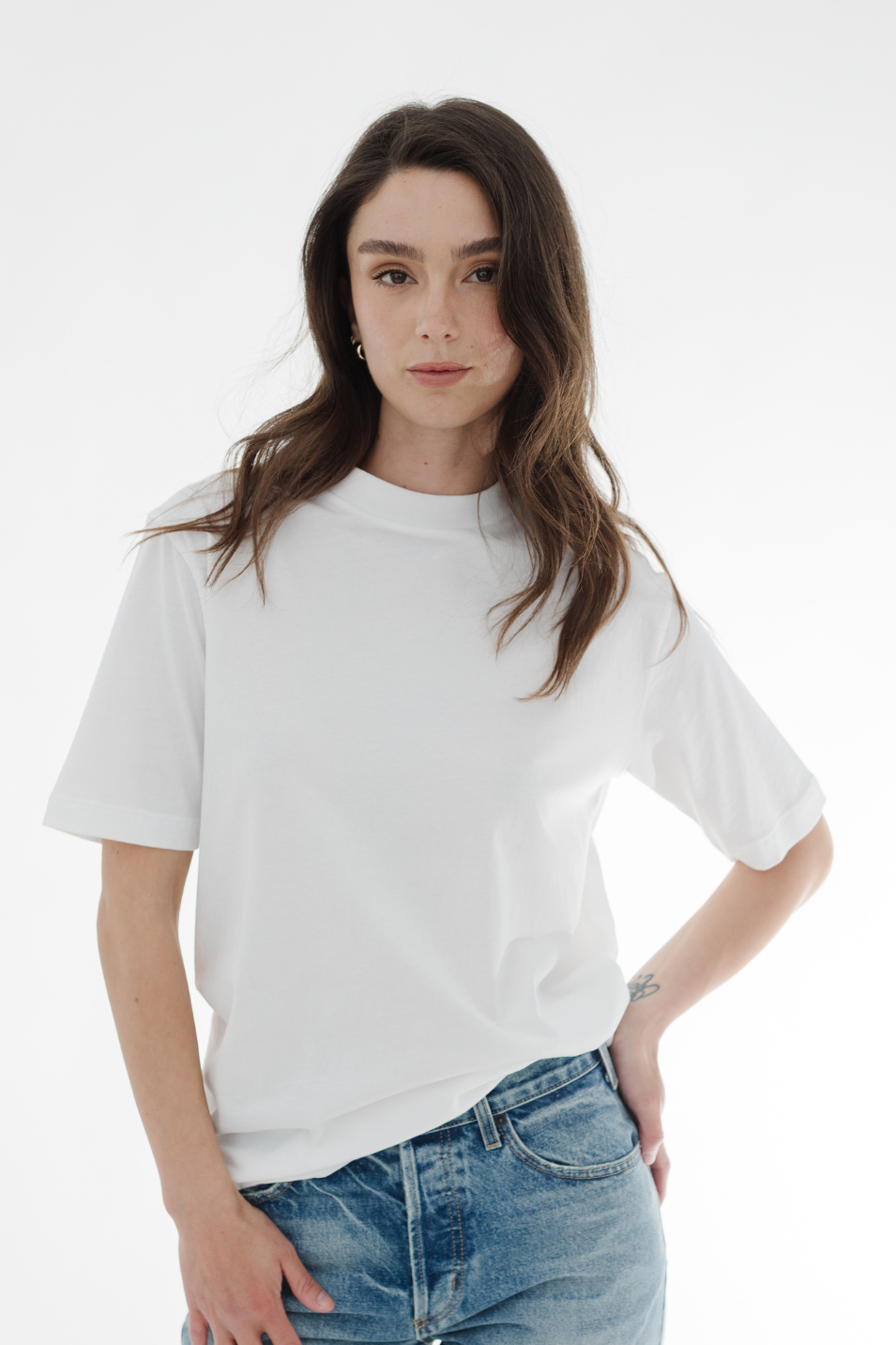 Tibi Mock Neck Unisex T-Shirt in White | Shop Tula