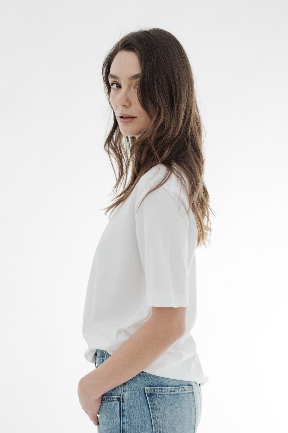 Tibi Mock Neck Unisex T-Shirt in White | Shop Tula