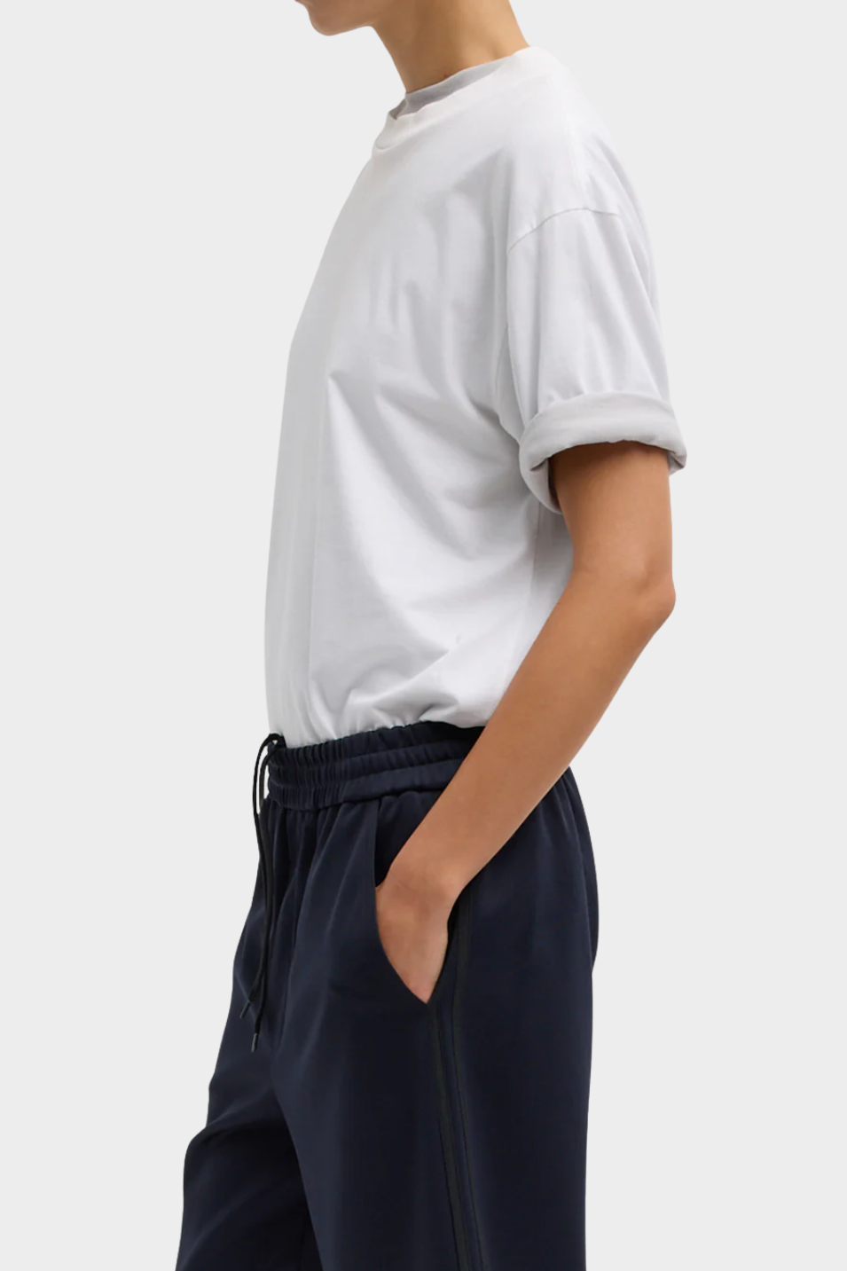 Tibi Mock Neck Unisex T-Shirt in White | Shop Tula