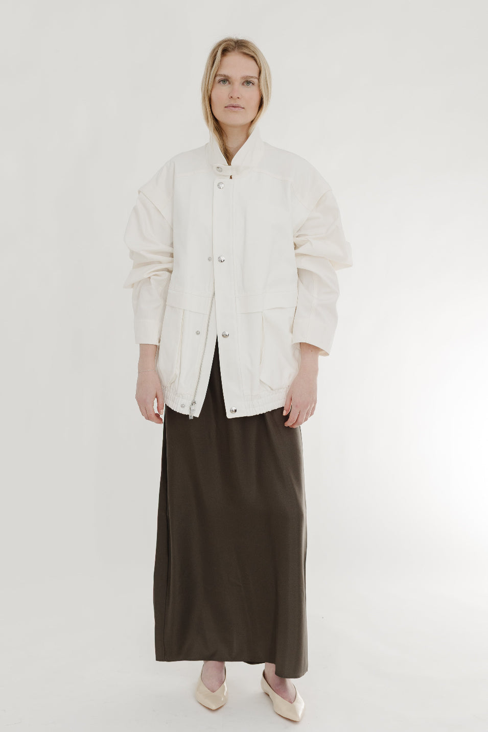 Tibi Patchwork Twill Slicker Jacket in White | Tula