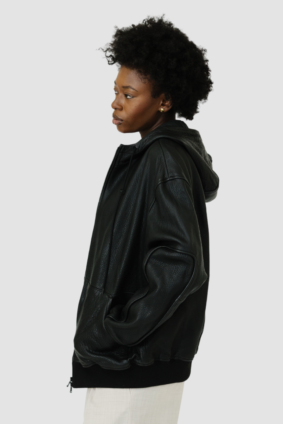 Tibi Pebbled Leather Zip Up Hoodie Jacket | Shop Tula