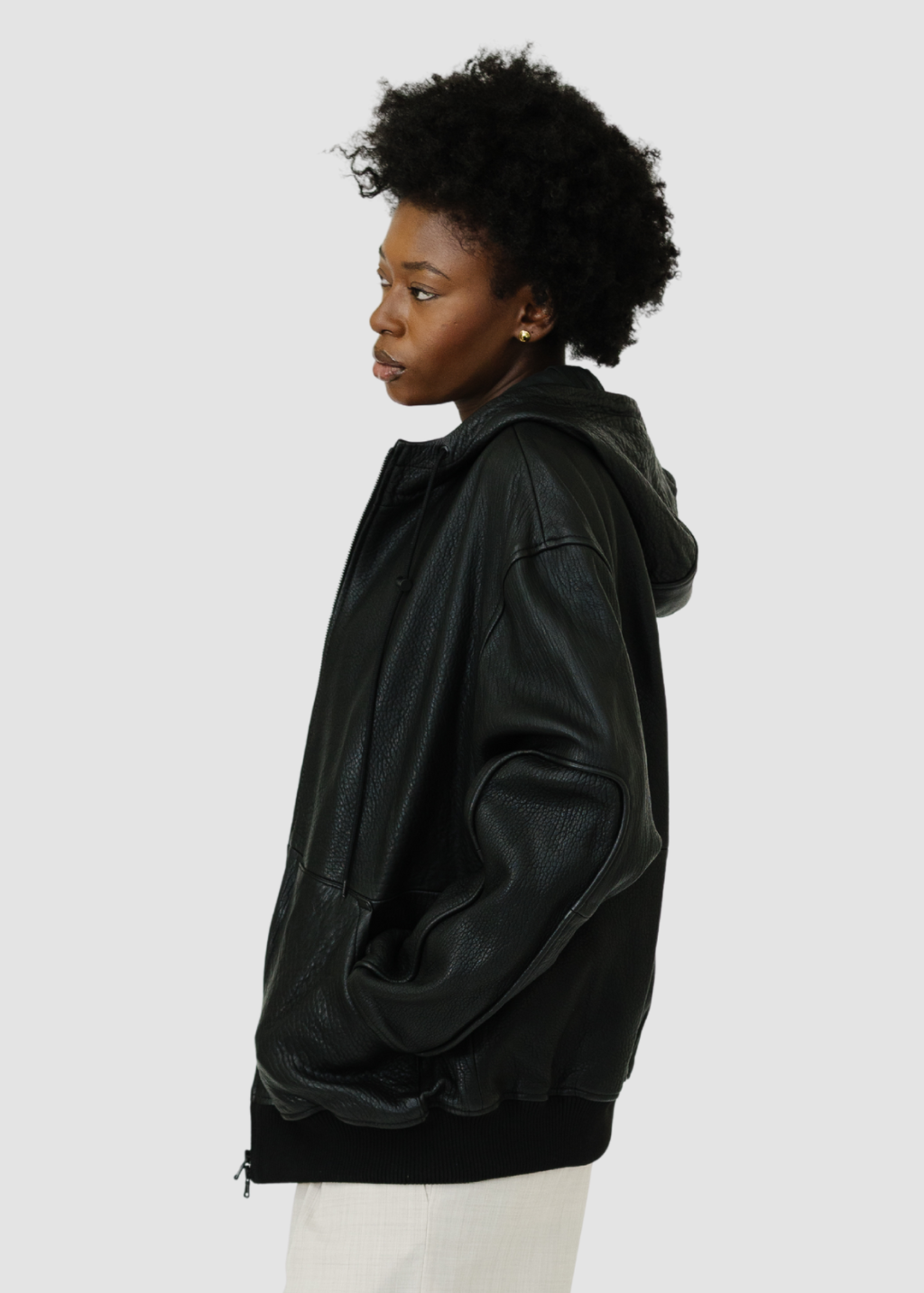 Tibi Pebbled Leather Zip Up Hoodie Jacket | Shop Tula