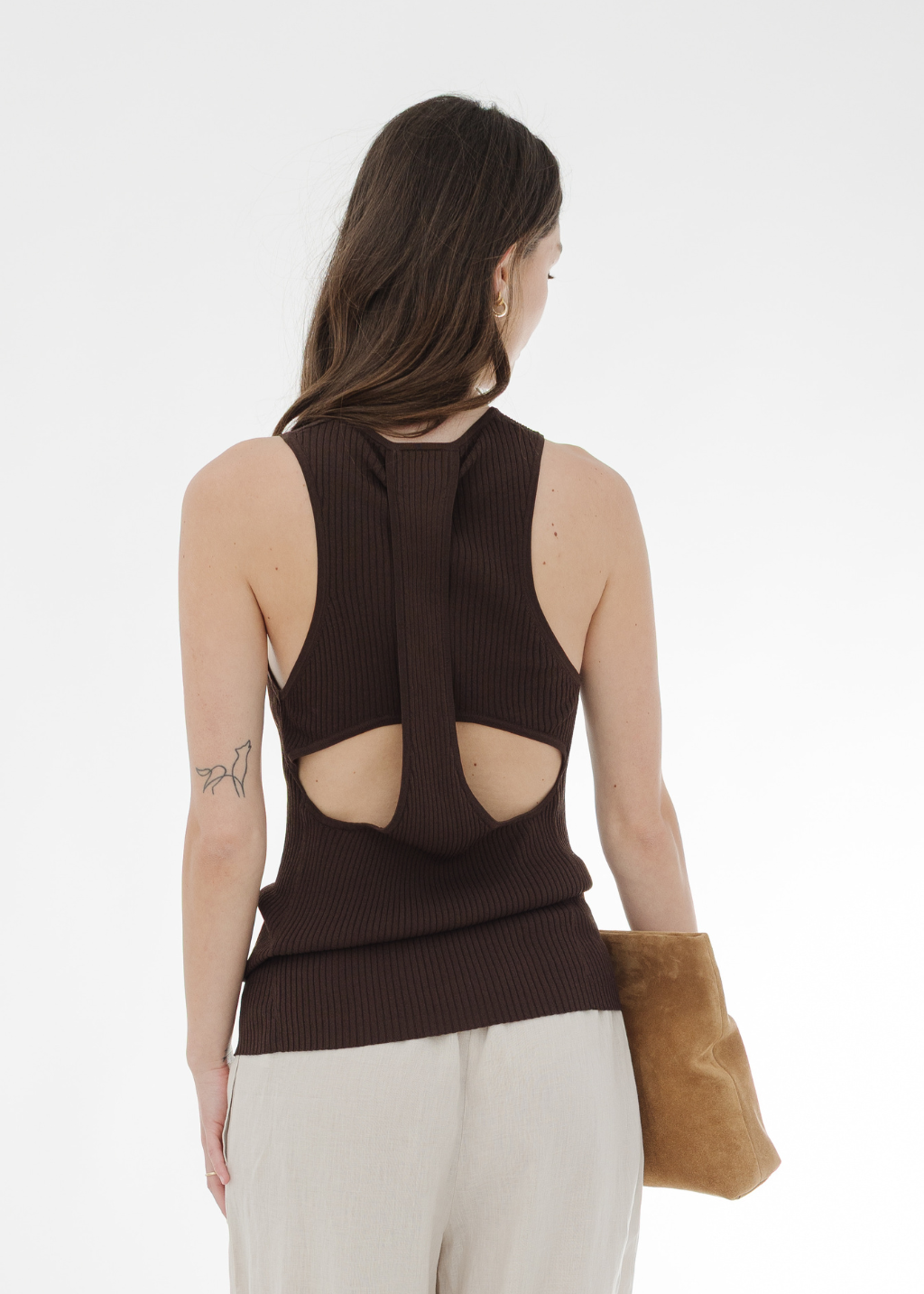 Tibi Ribbed Sweater Cut Out Tank in Brown | Shop Tula