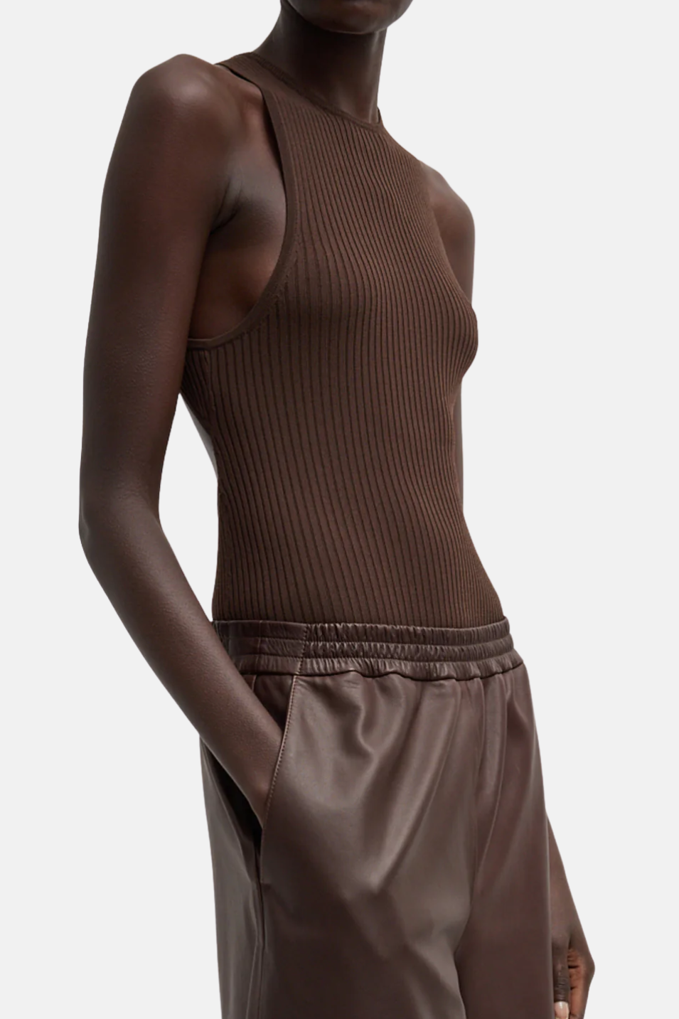 Tibi Ribbed Sweater Cut Out Tank in Brown | Shop Tula