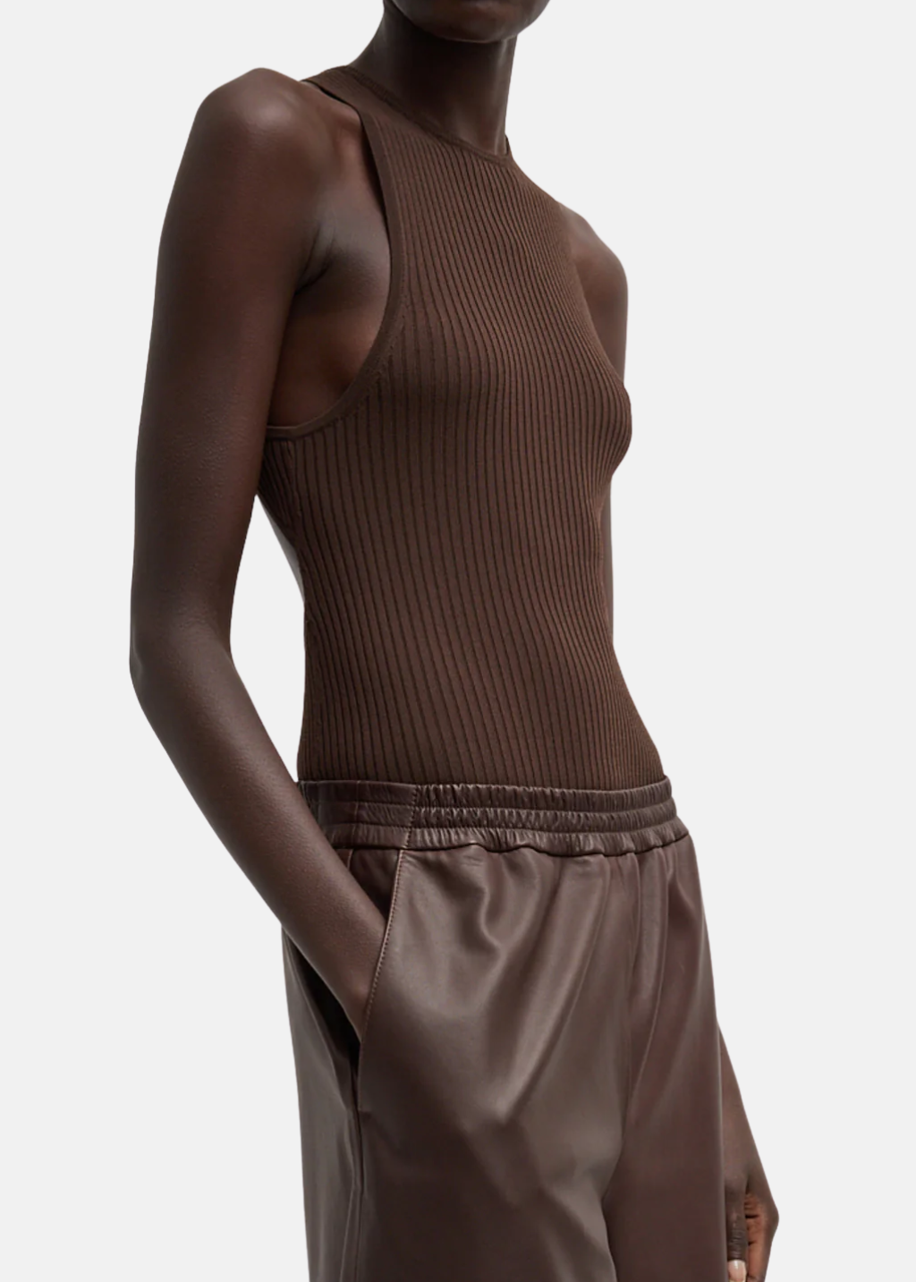Tibi Ribbed Sweater Cut Out Tank in Brown | Shop Tula