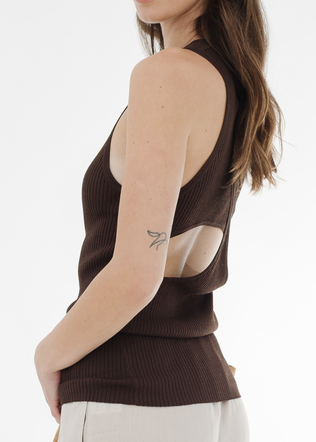 Tibi Ribbed Sweater Cut Out Tank in Brown | Shop Tula
