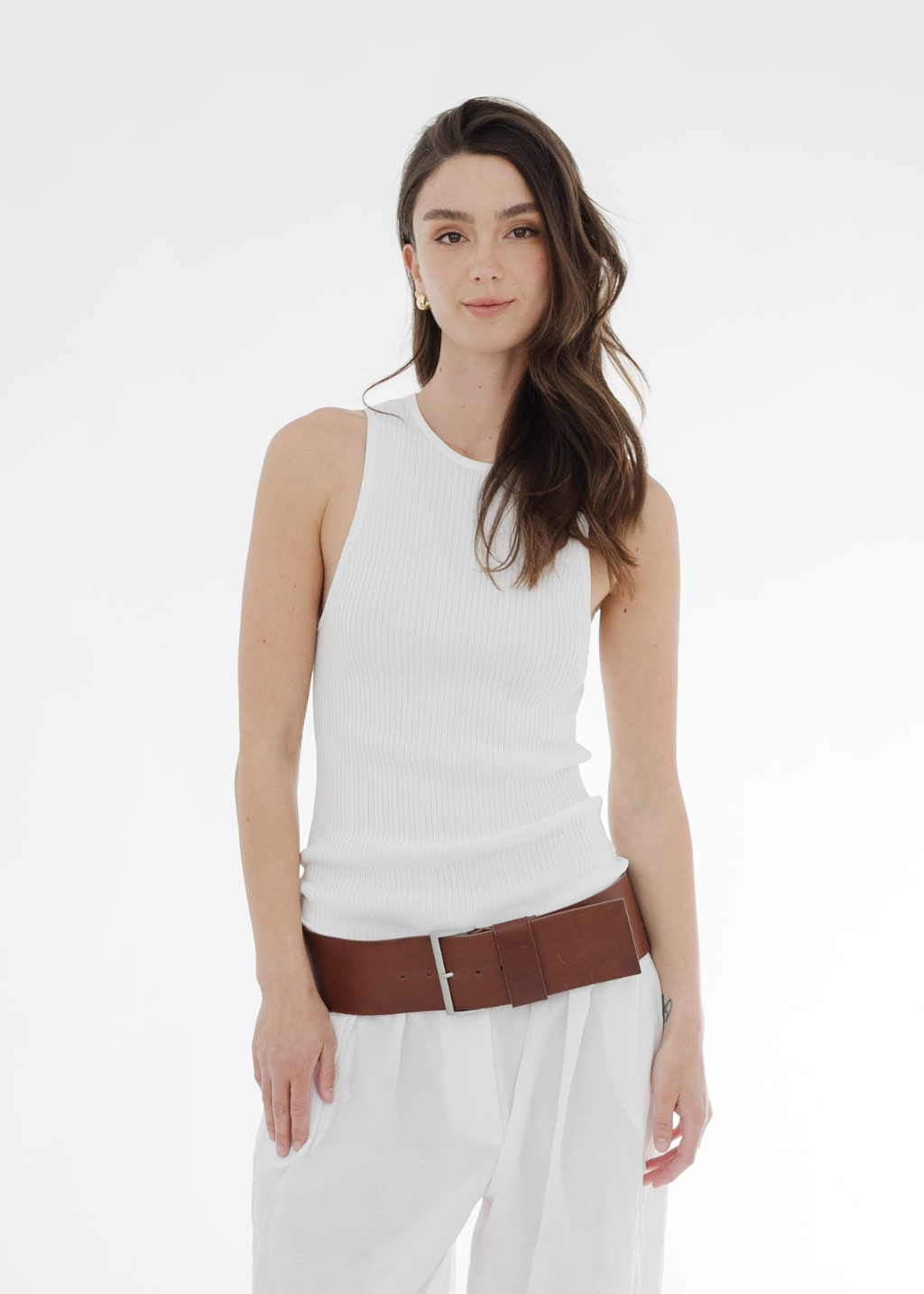 Tibi Ribbed Sweater Cut Out Tank in White | Shop Tula