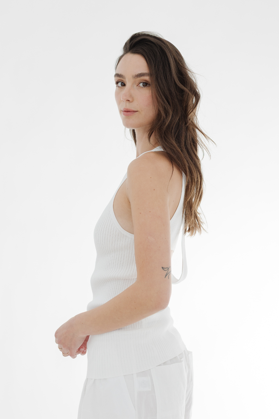 Tibi Ribbed Sweater Cut Out Tank in White | Shop Tula
