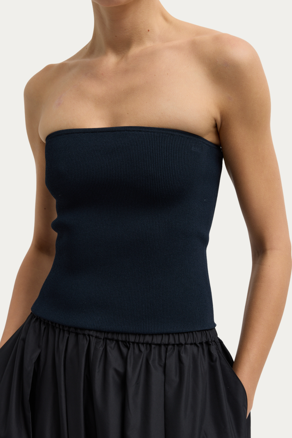 Tibi Ribbed Sweater Tube Top in Navy | Shop Tula