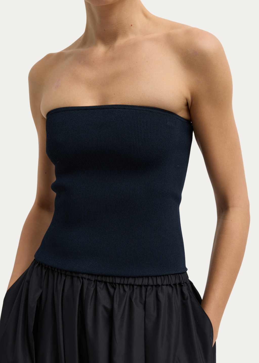 Tibi Ribbed Sweater Tube Top in Navy | Shop Tula